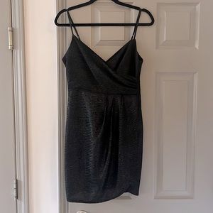 silence + noise black shimmer “wrap” dress
